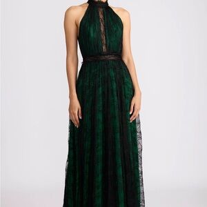Zac Posen Green and Black Halter Maxi Gown